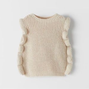Zara baby girls ruffle knit sweater cream 12-15 months